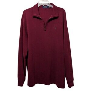 POLO Ralph Lauren Maroon Quarter Zip Long-sleeved Cotton Knit Shirt Sweater XL